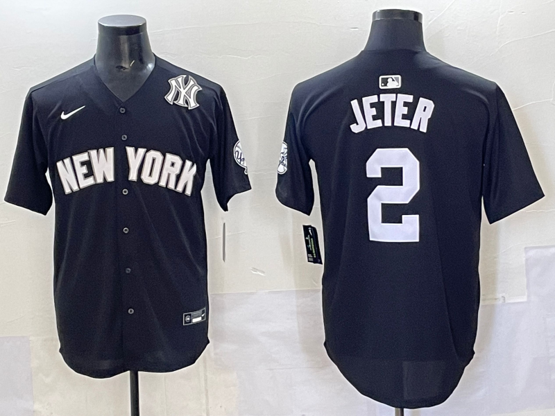 Men 2025 New York Yankees #2 Jeter black Nike MLB Jersey style 725003
